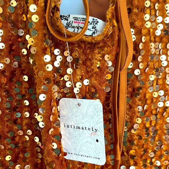 🧡 Free People Intimately Free Golden Velvet Sequin Strapped Cocktail Dress - Picture 11 of 17